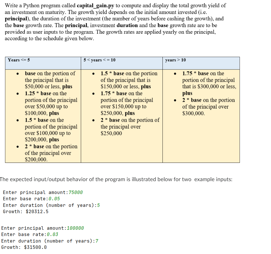 Capital Gain Calculator Write a Python program