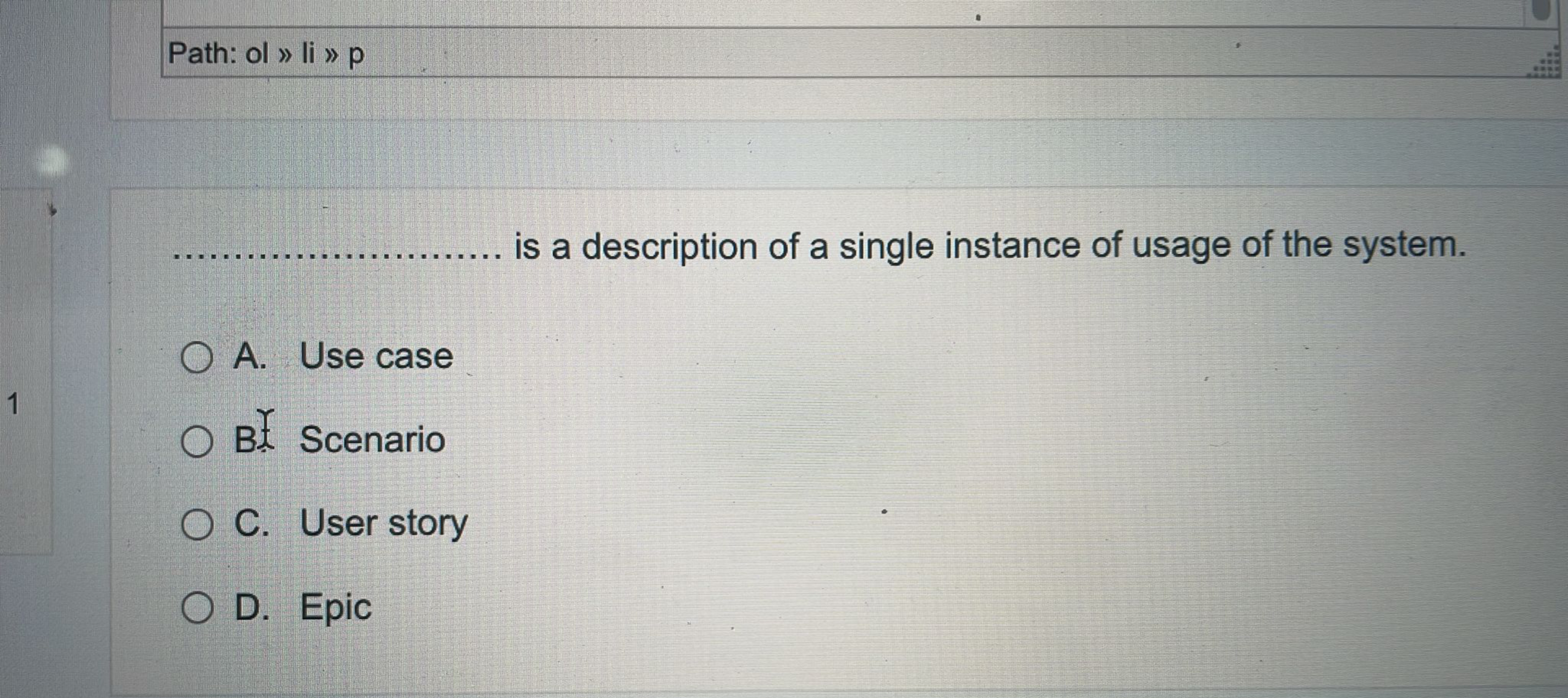 is a description of a single instance of usage of