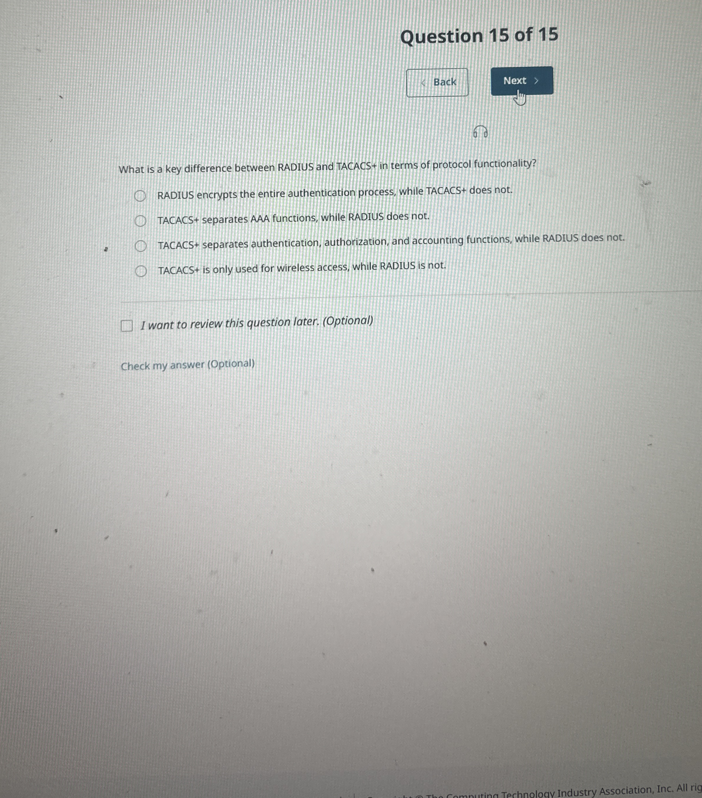 Question 1 5 of 1 5 Back Next 6 0 What is a key