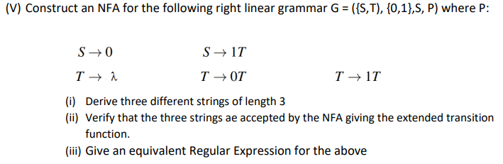 Intro to Automata, Regular Grammars Homework: ( V