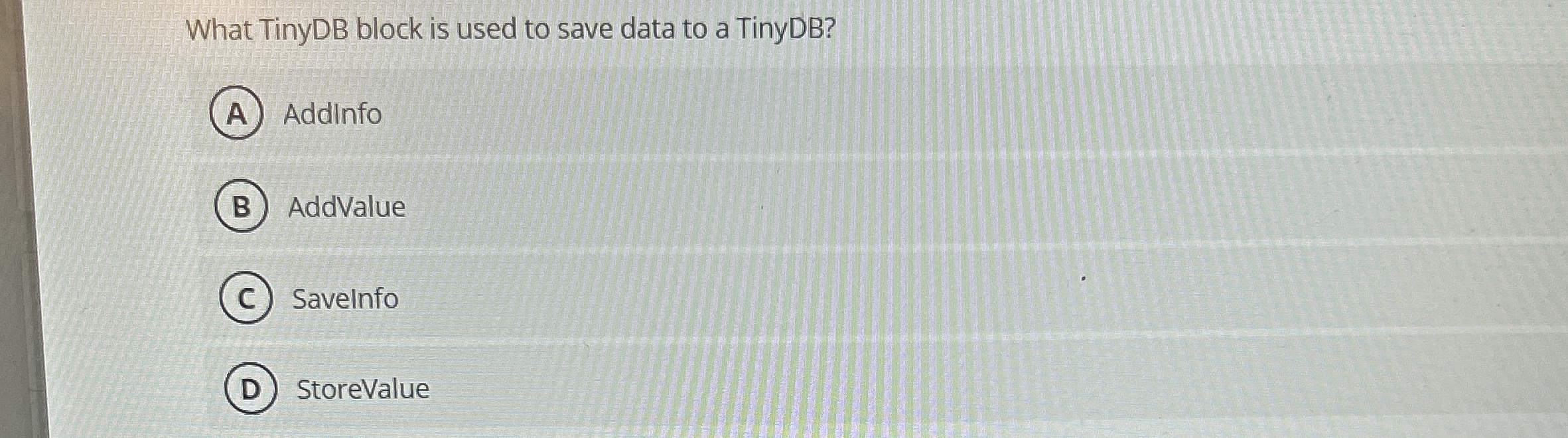 What TinyDB block is used to save data to a