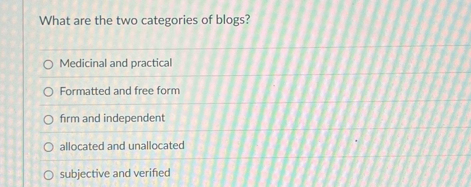 What are the two categories of blogs? Medicinal