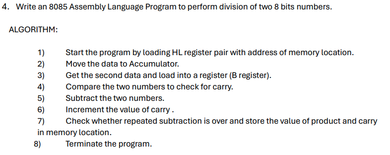Write an 8 0 8 5 Assembly Language Program to