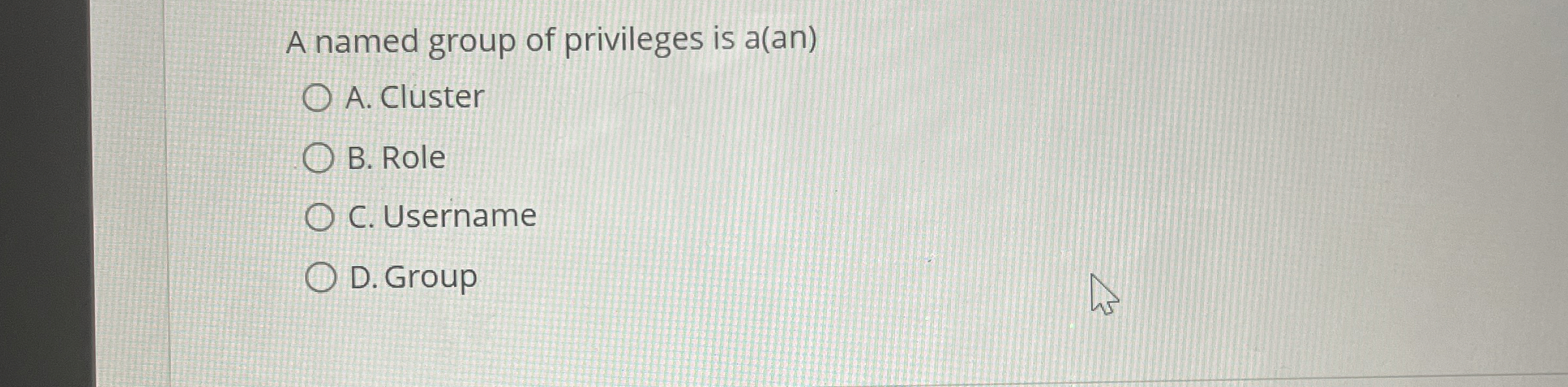 A named group of privileges is a ( an ) A .