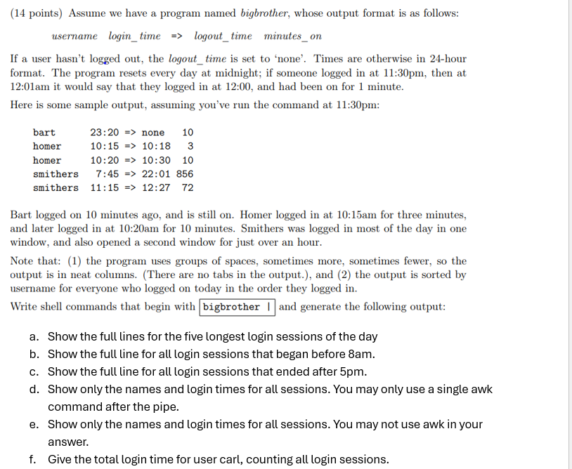 ( 1 4 points ) Assume we have a program named