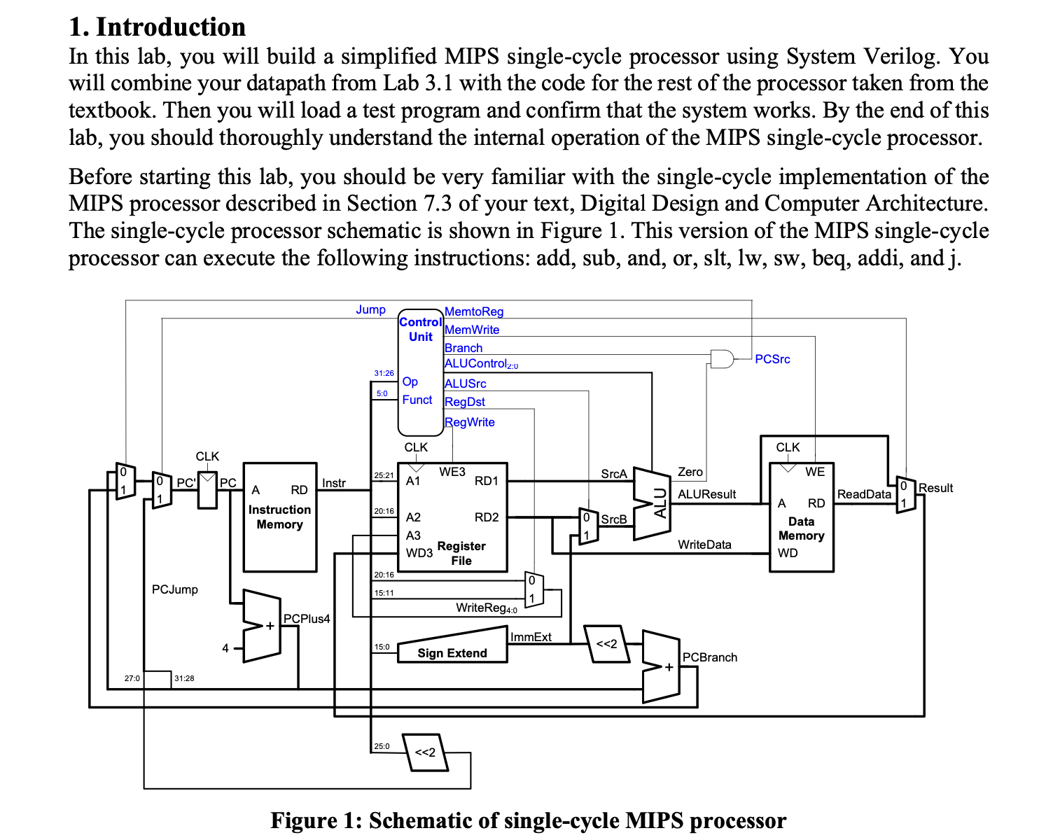 Figure 1 : Schematic of single - cycle MIPS