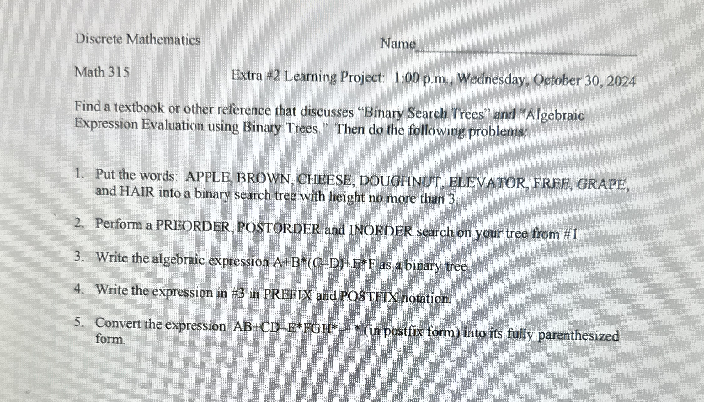 Discrete Mathematics Name q , Math 3 1 5 Extra #