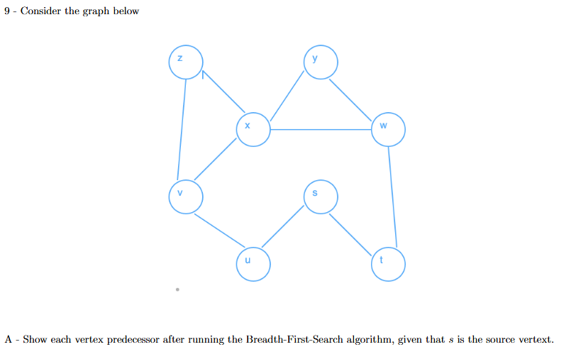 9 - Consider the graph below A - Show each vertex