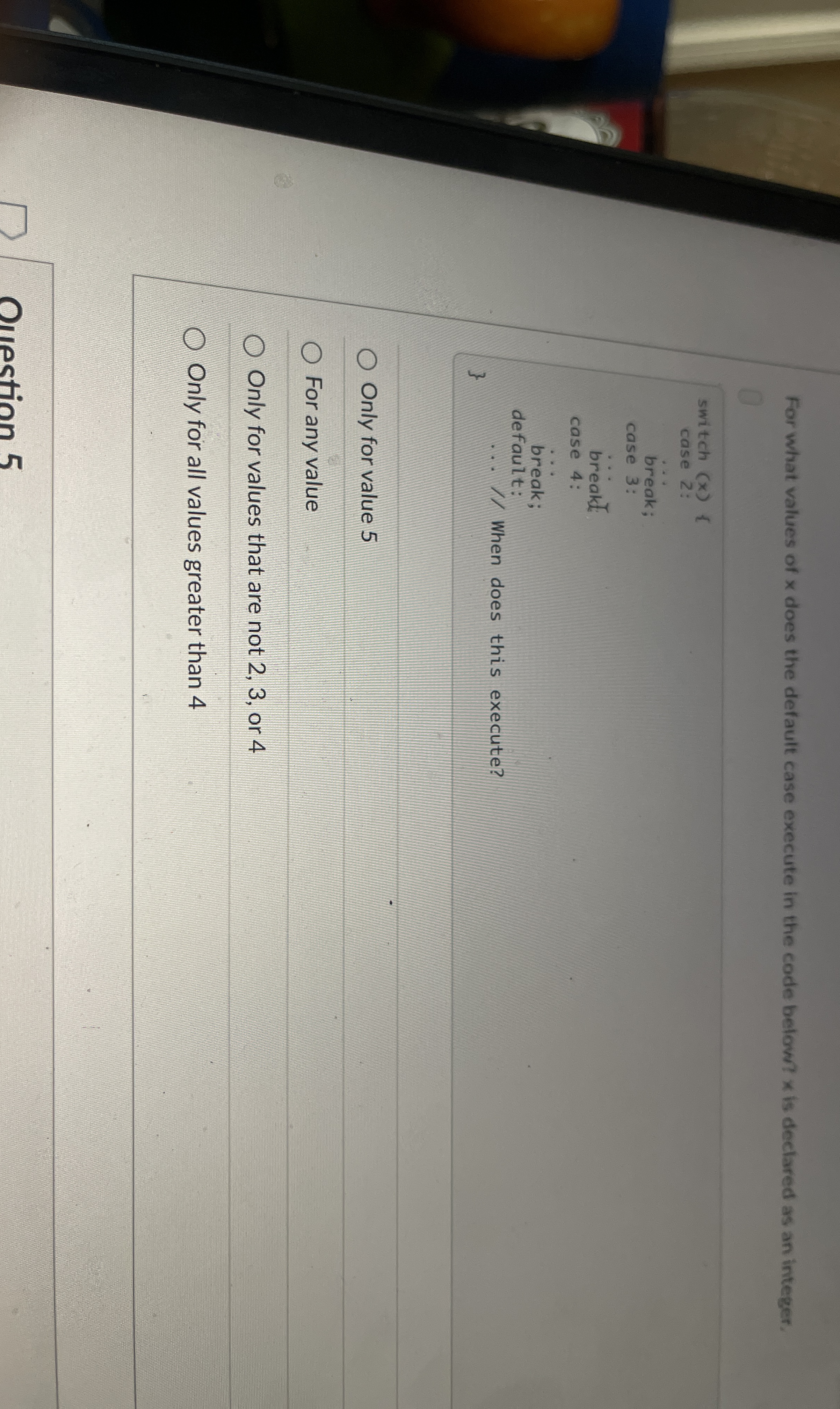 For what values of x does the default case