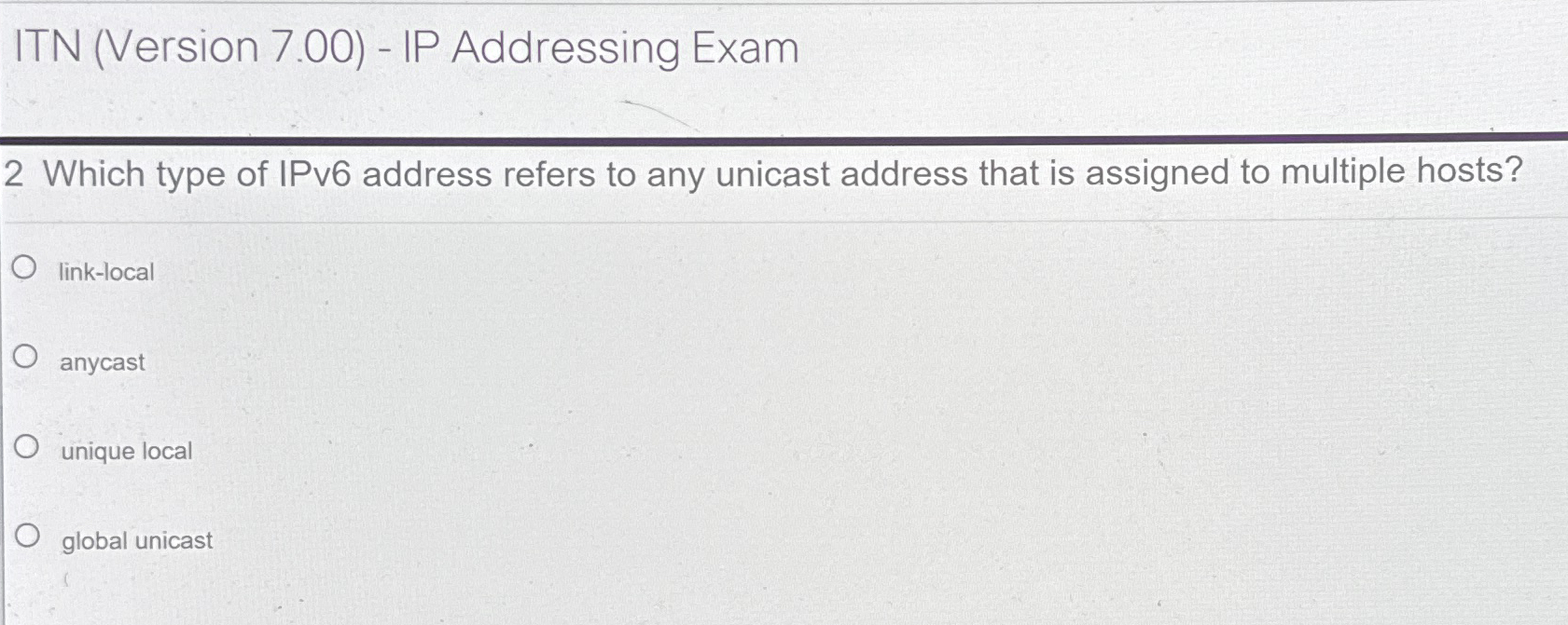 ITN ( Version 7 . 0 0 ) - IP Addressing Exam 2