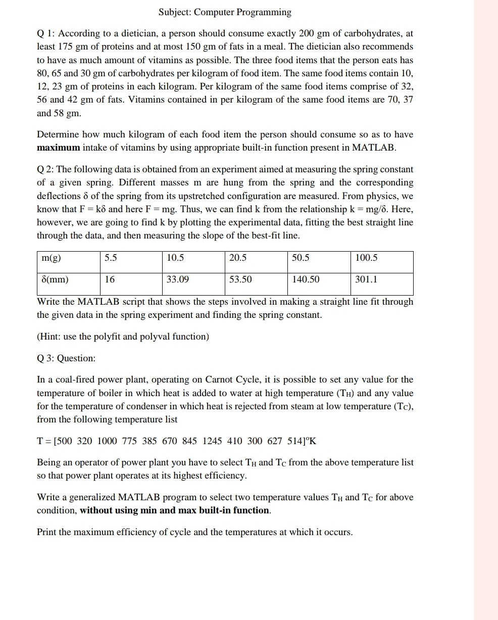 Subject: Computer Programming Q 1 : According to