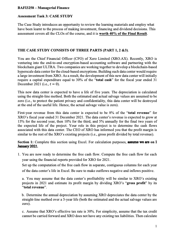 BAFI3258 - Managerial Finance Assessment Task 3: