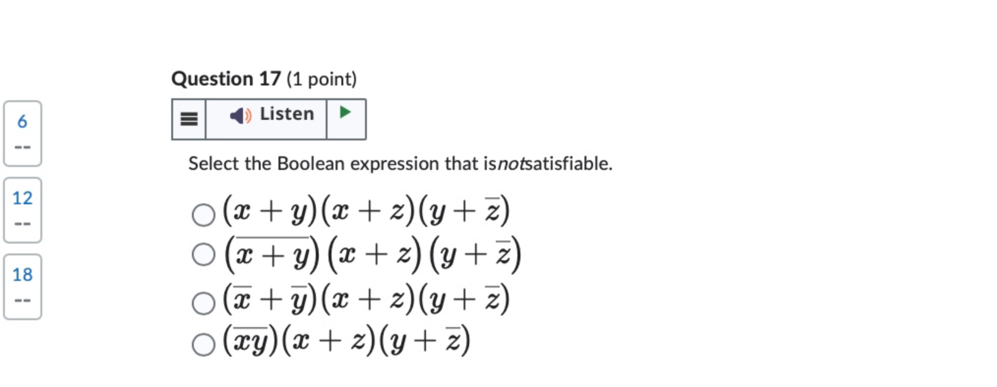 Question 1 7 ( 1 point ) 6 Listen Select the