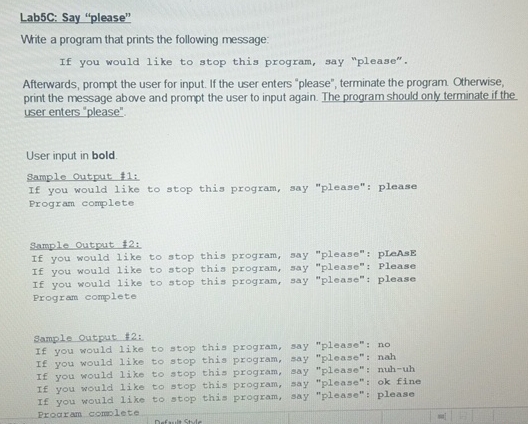 Lab 5 C: Say "please" White a program that prints