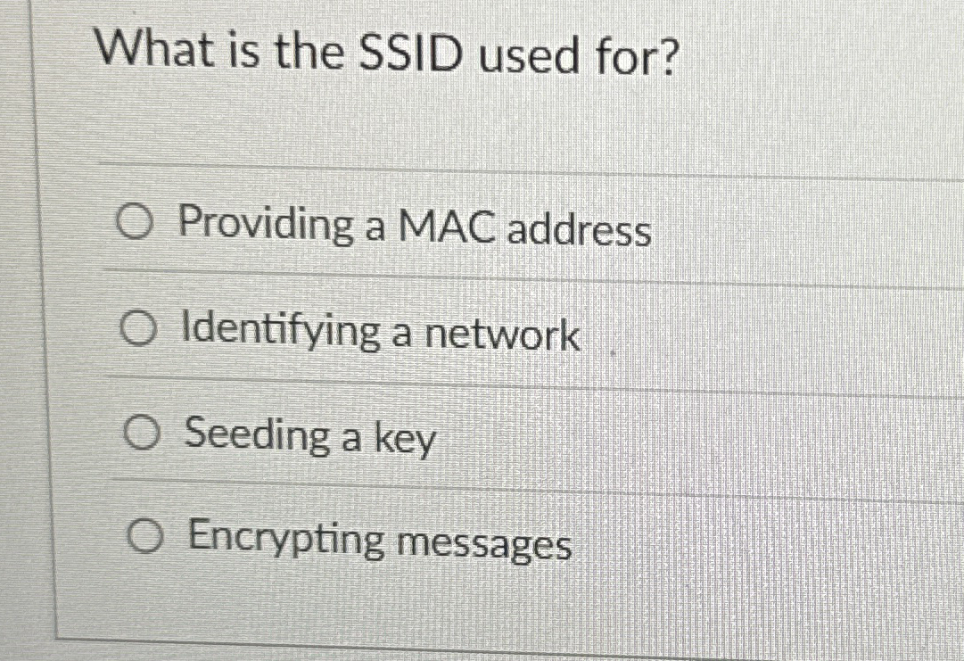What is the SSID used for? Providing a MAC