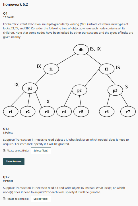 Q 1 . 1 8 Points Suppose Transaction T 1 needs to