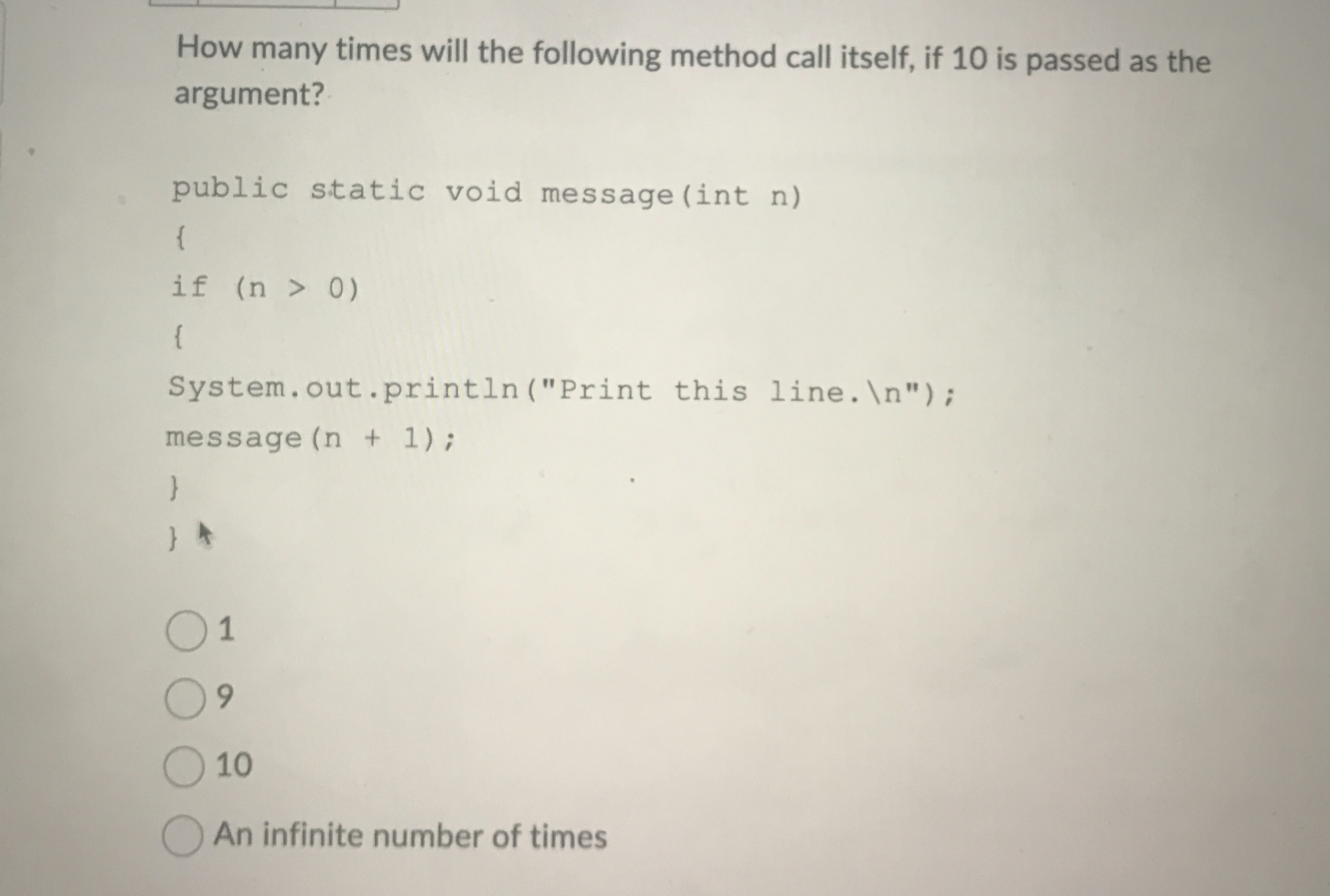 How many times will the following method call