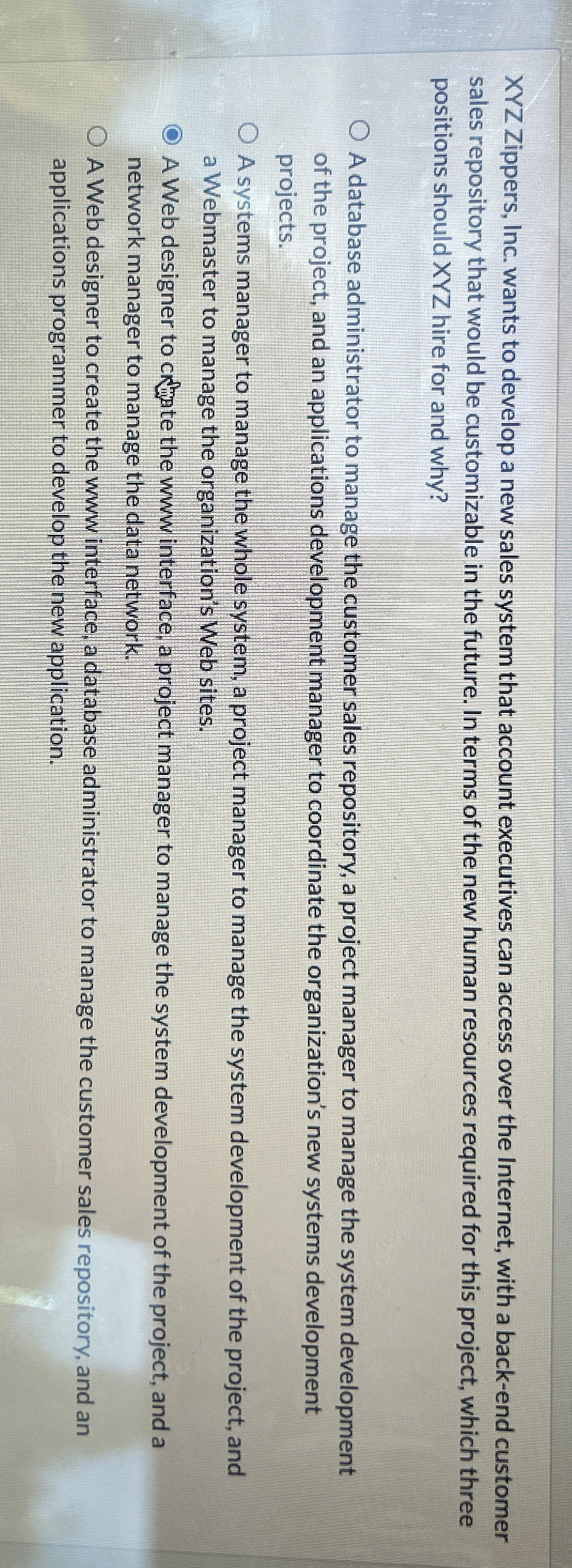 Steps for XYZ Zippers, Inc. wants to develop a