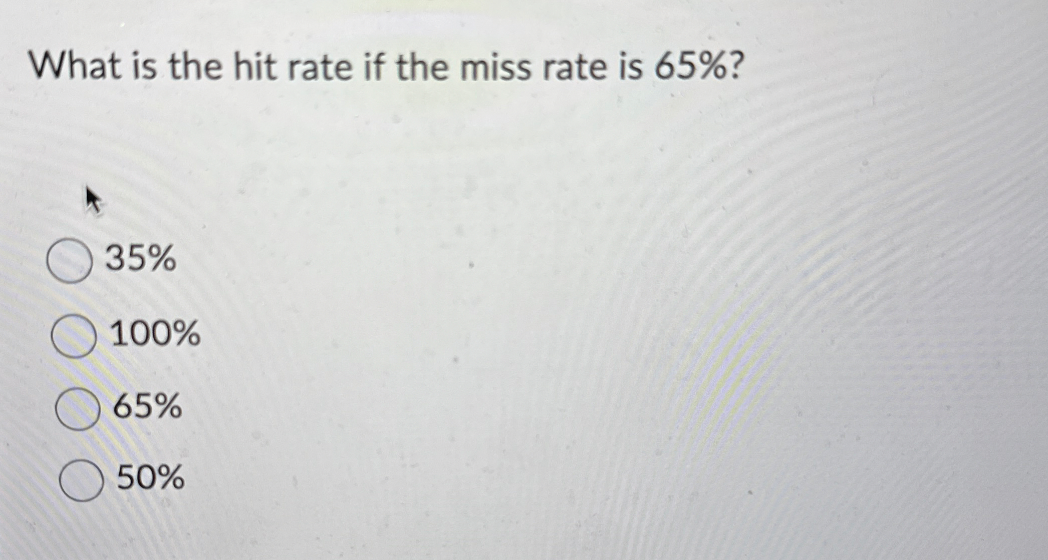 What is the hit rate if the miss rate is 6 5 % ?