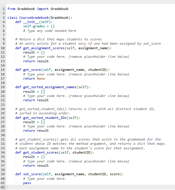 ` ` ` from Gradebook import Gradebook class