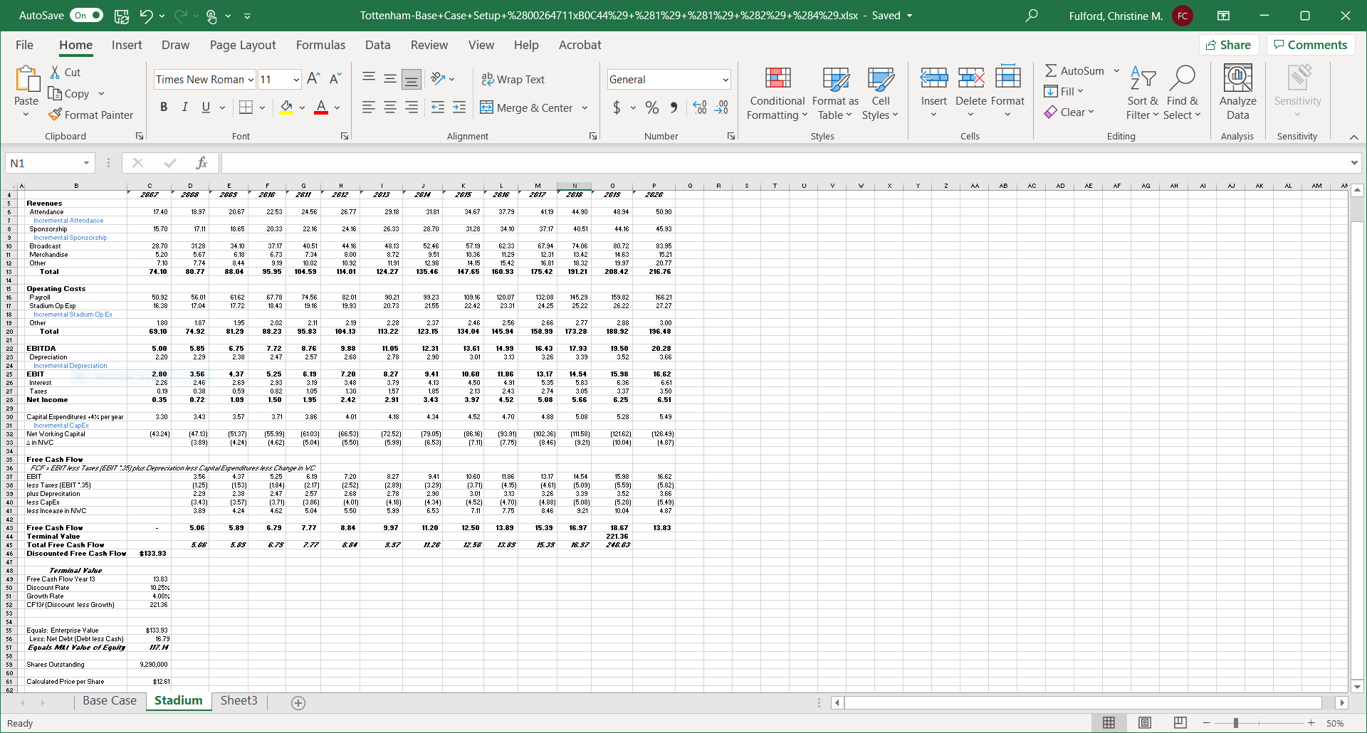 Cash Flow analysis, set up the FCF formula; and discount a series