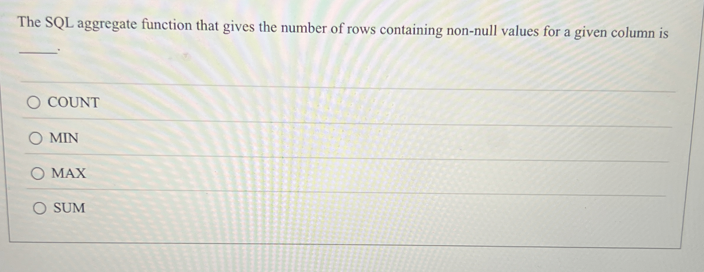 The SQL aggregate function that gives the number