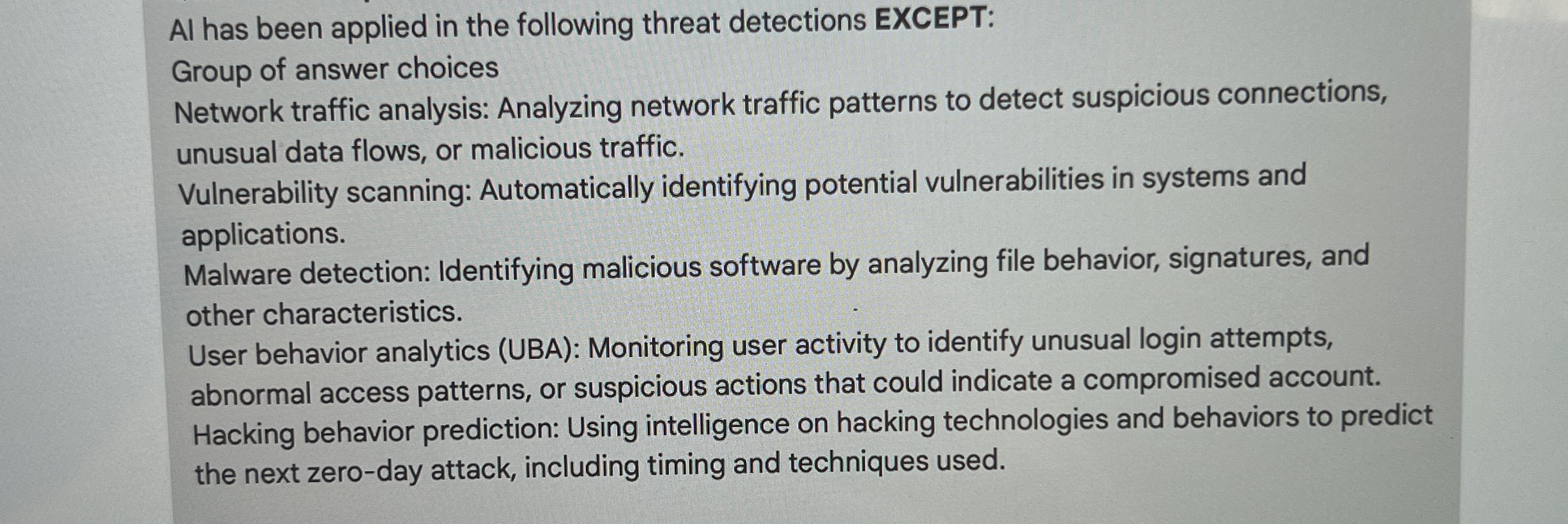 Al has been applied in the following threat