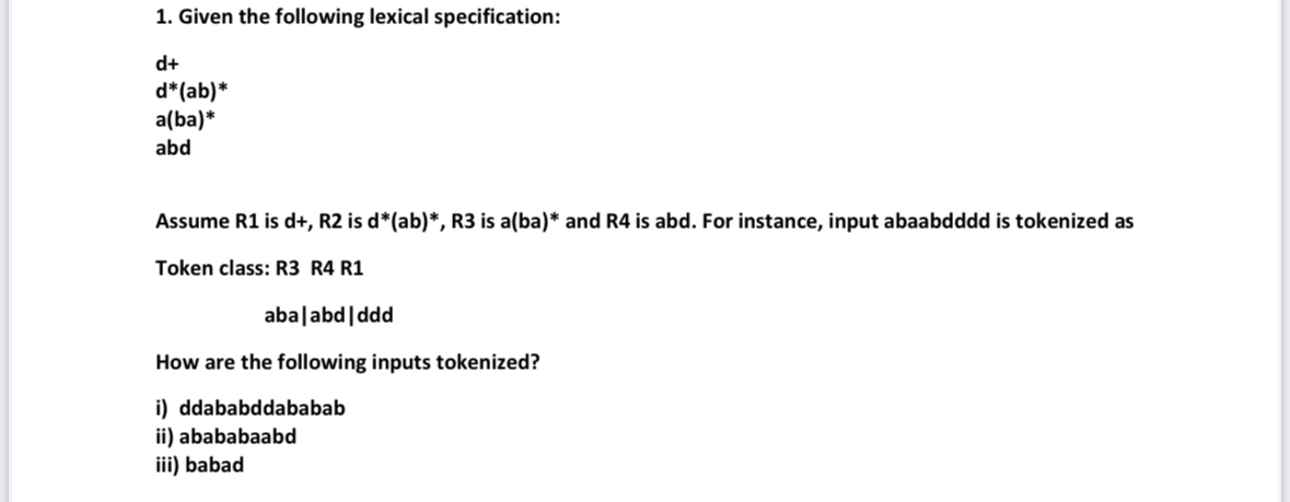Given the following lexical specification: d + d