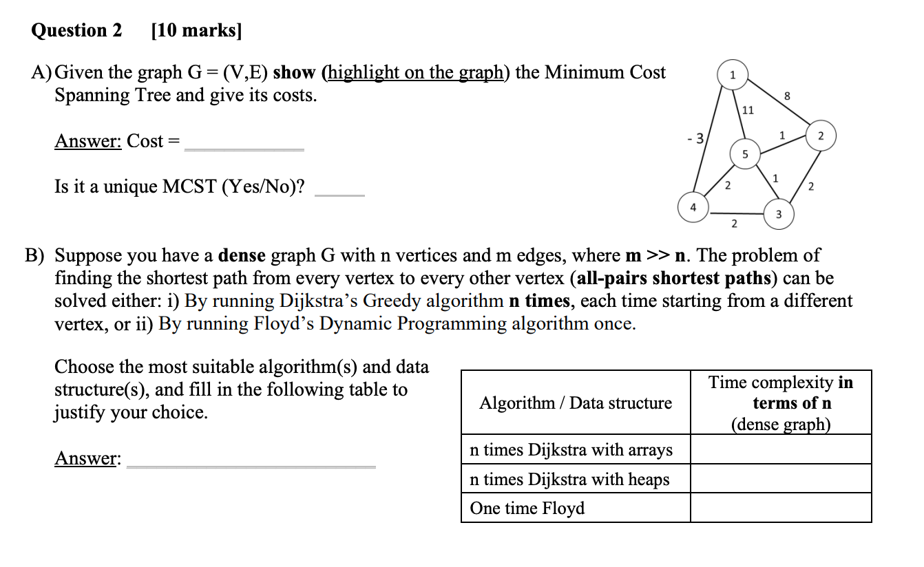 Question 2 [ 1 0 marks ] A ) Given the graph \ (