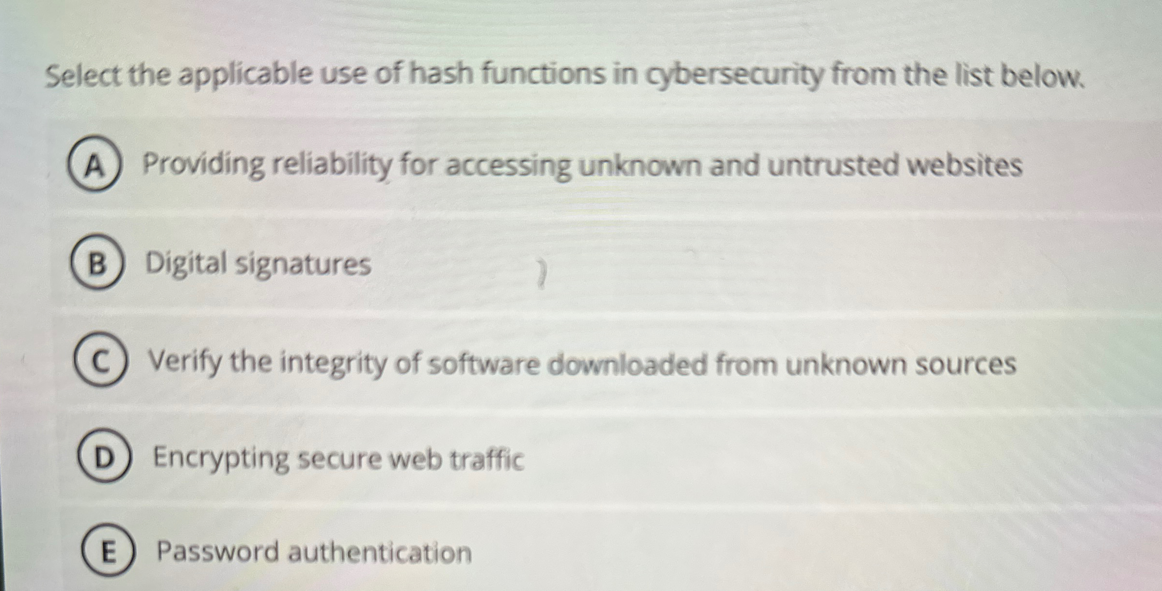 Select the applicable use of hash functions in