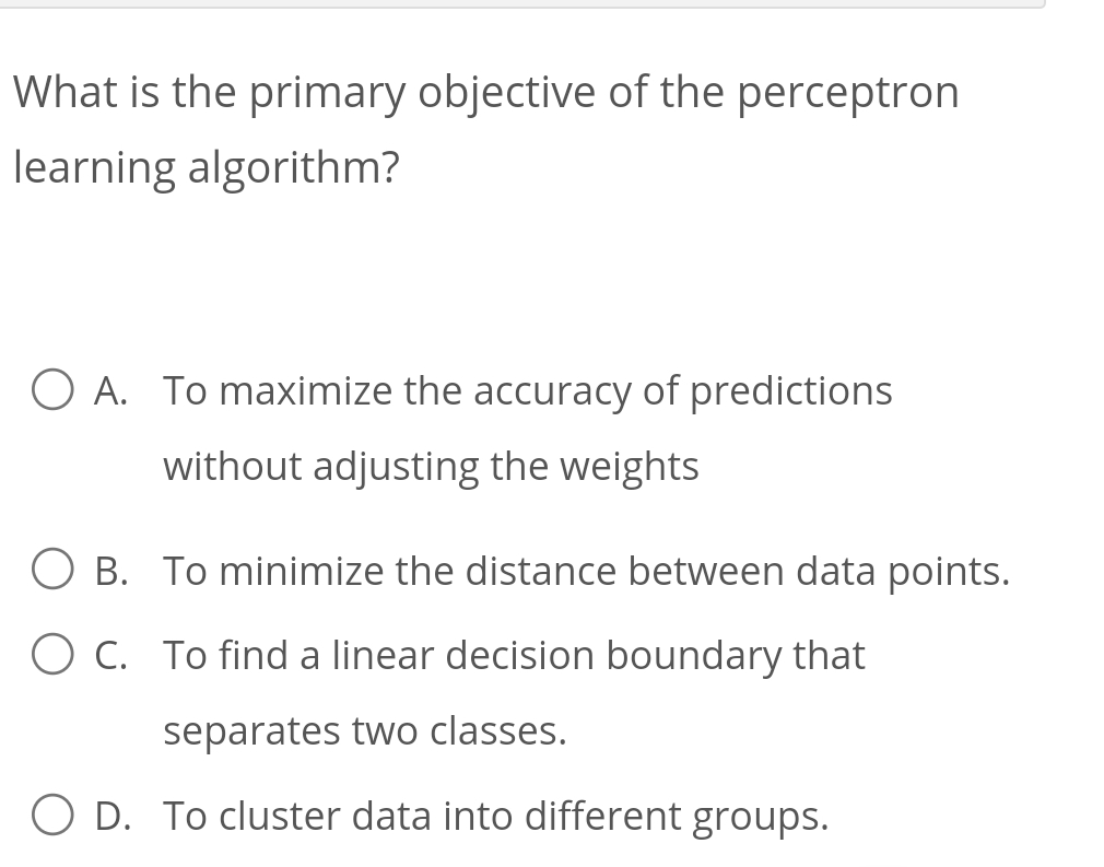 What is the primary objective of the perceptron