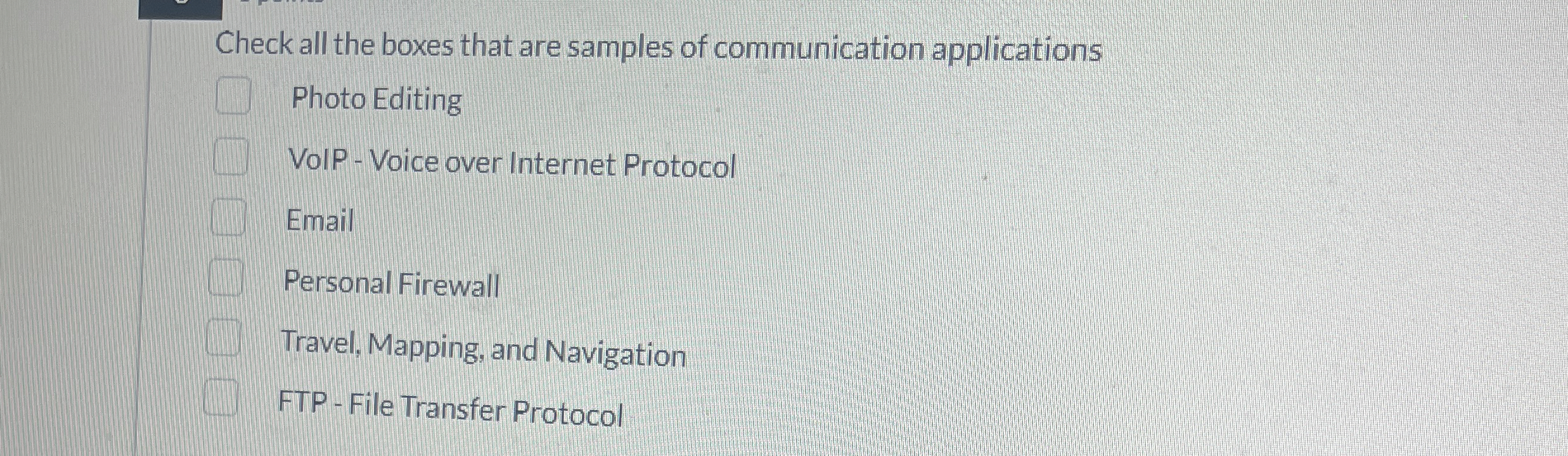 Check all the boxes that are samples of