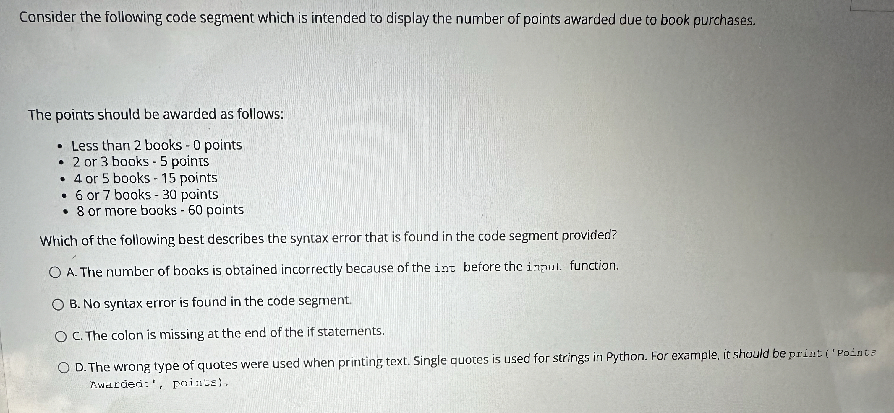 Consider the following code segment which is