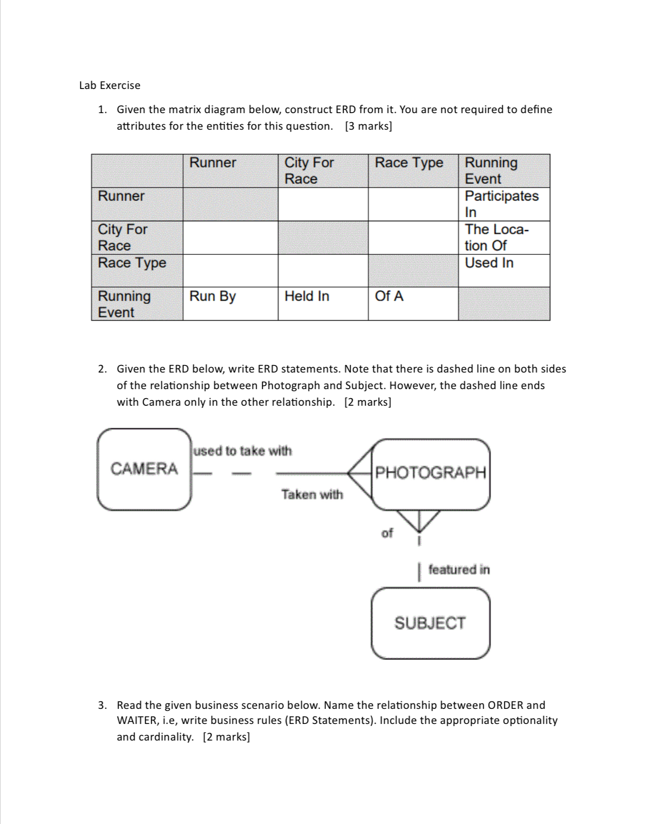 Lab Exercise Given the matrix diagram below,