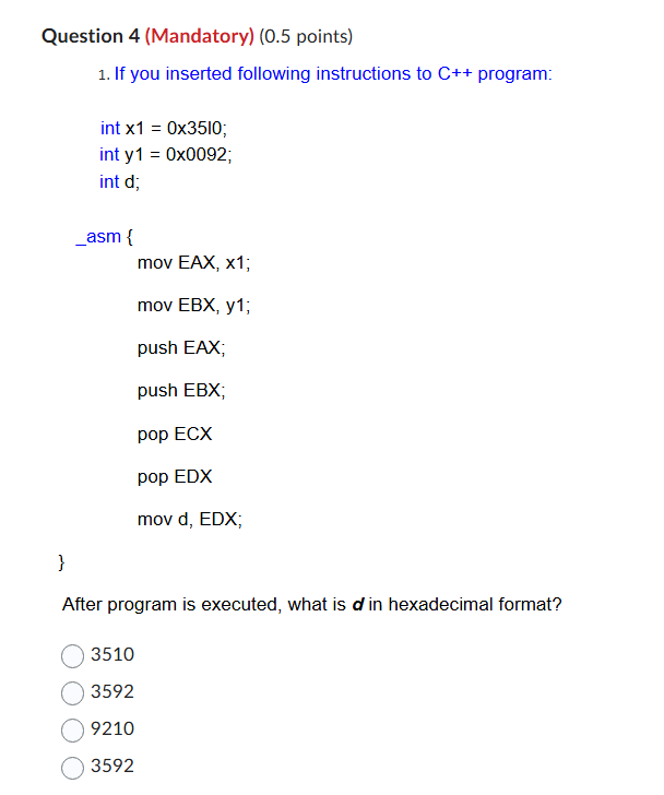 Question 4 ( Mandatory ) ( 0 . 5 points ) 1 . If
