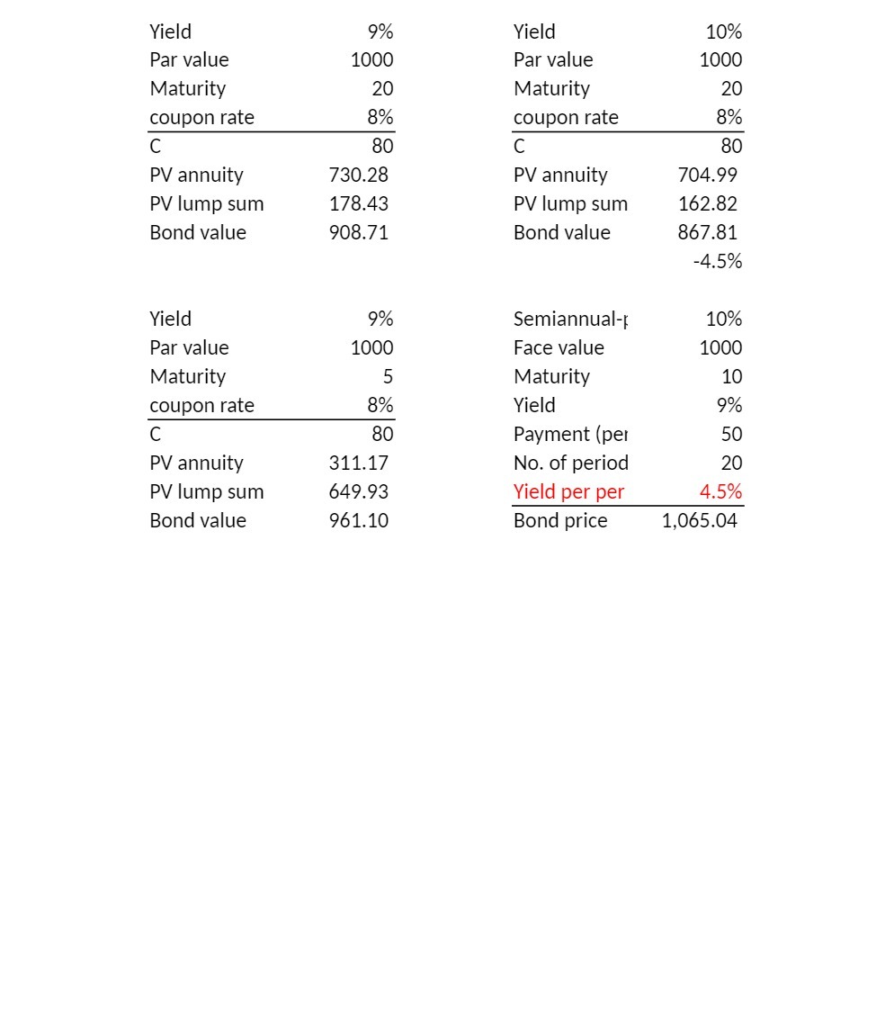 Yield 9% Yield 10% Par value 1000 Par value 1000