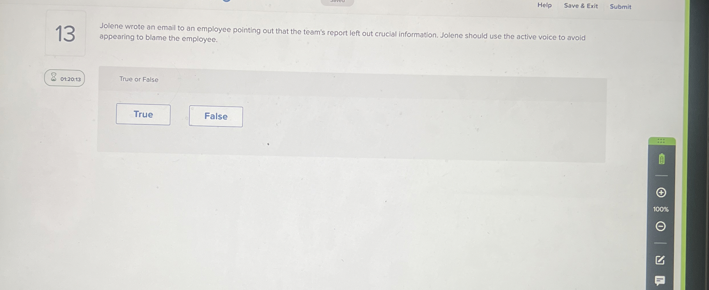 Help Save & Exit Submit 1 3 Jolene wrote an email