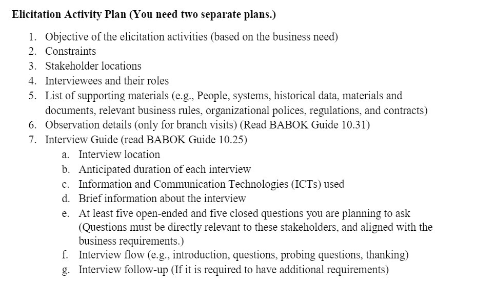 Elicitation Activity Plan (You need two separate
