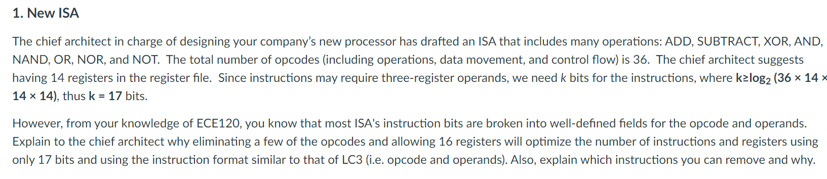 1 . New ISA The chief architect in charge of