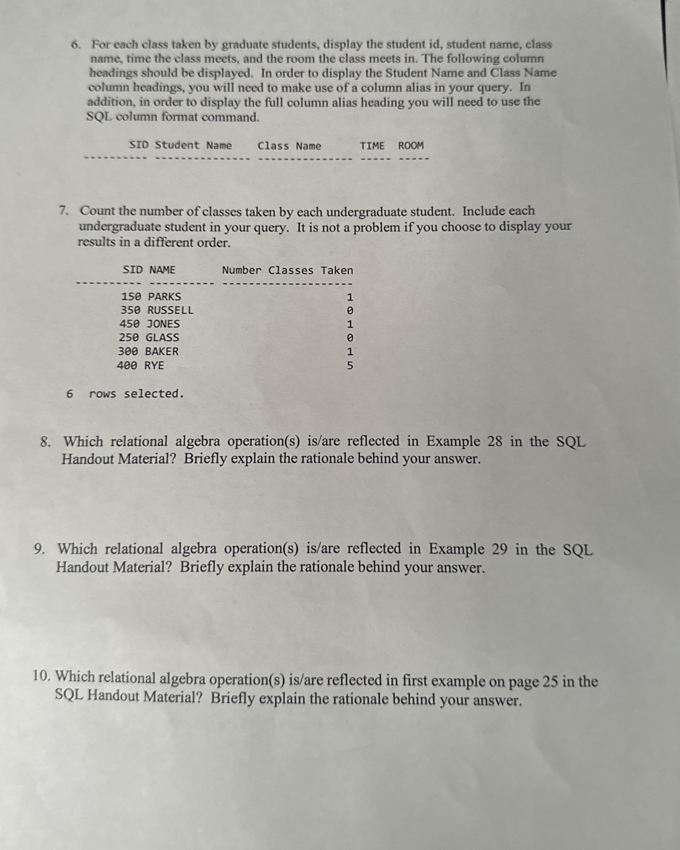 For each class taken by graduate students,