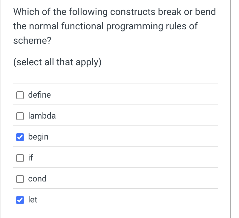 Which of the following constructs break or bend