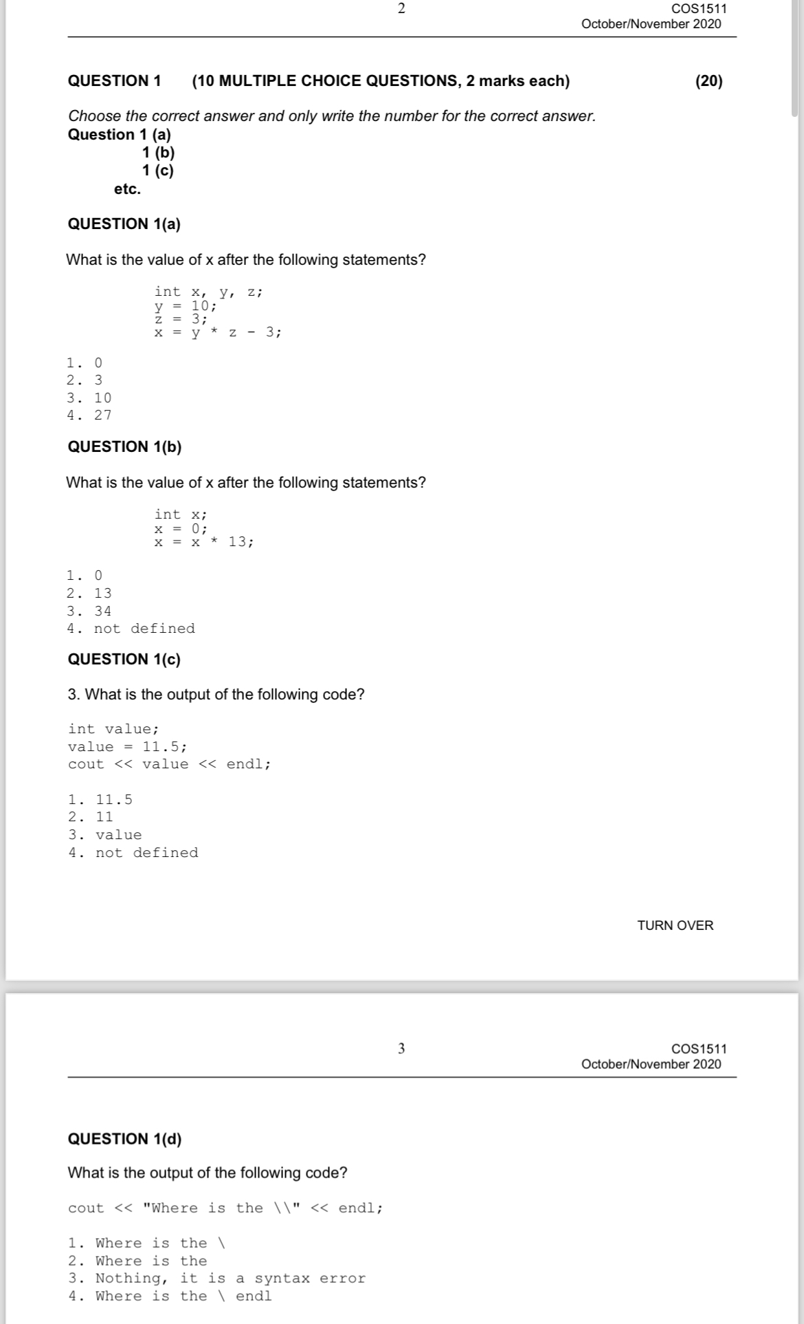 2 COS 1 5 1 1 October / November 2 0 2 0 QUESTION