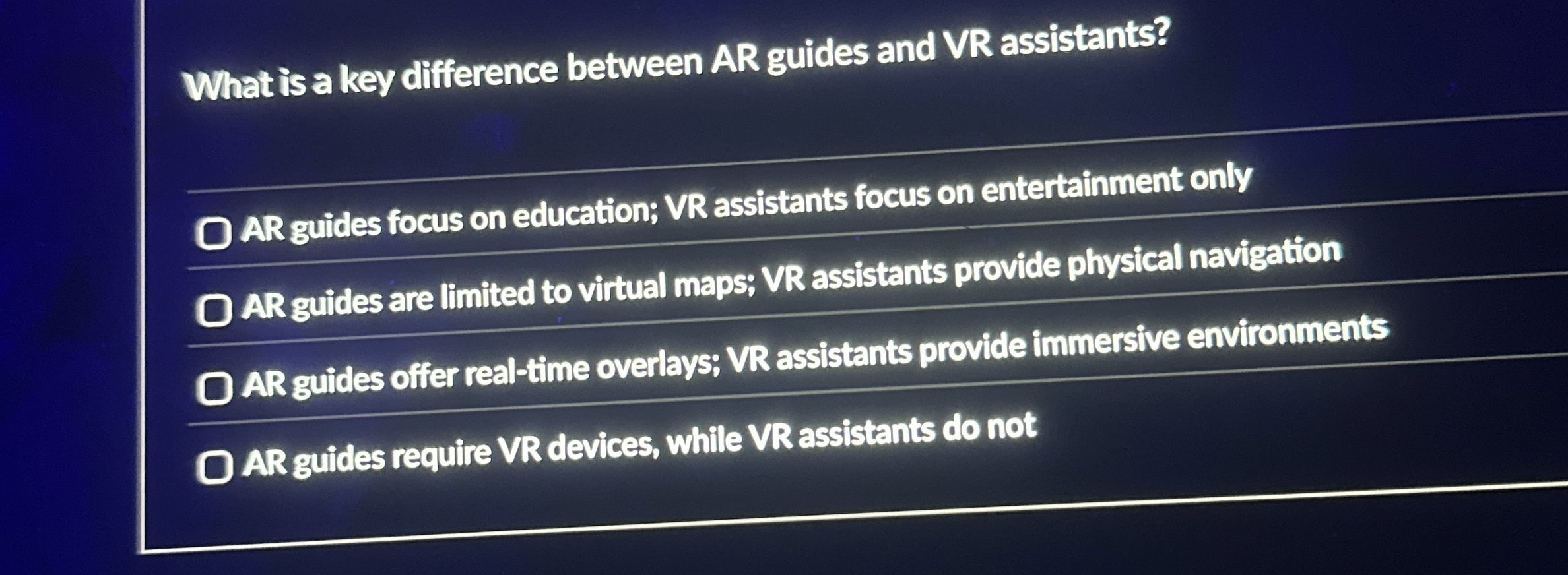 What is a key difference between AR guides and VR