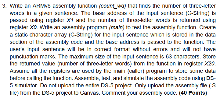 Write an ARMv 8 assembly function ( using Linaro