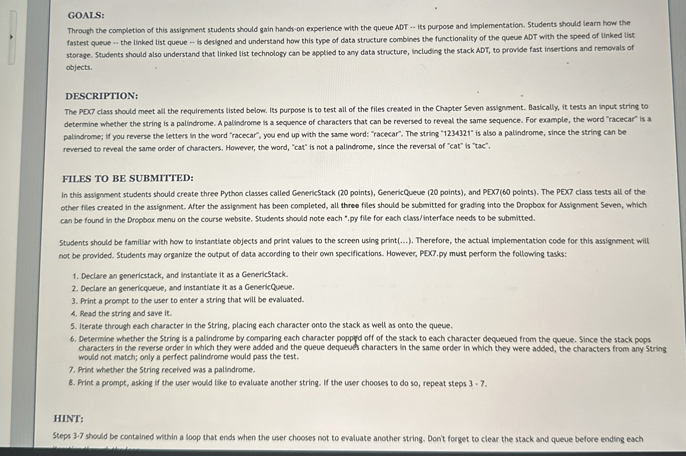 NEED IN PYTHON , 3 FILES - - - GOALS: Through the