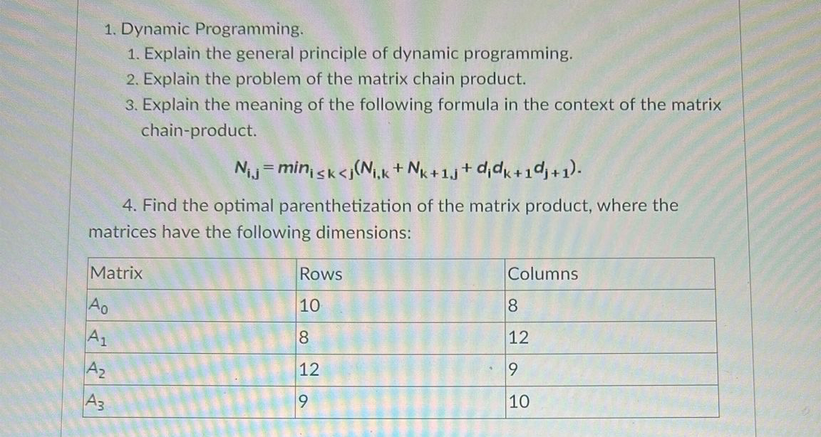 Dynamic Programming. Explain the general