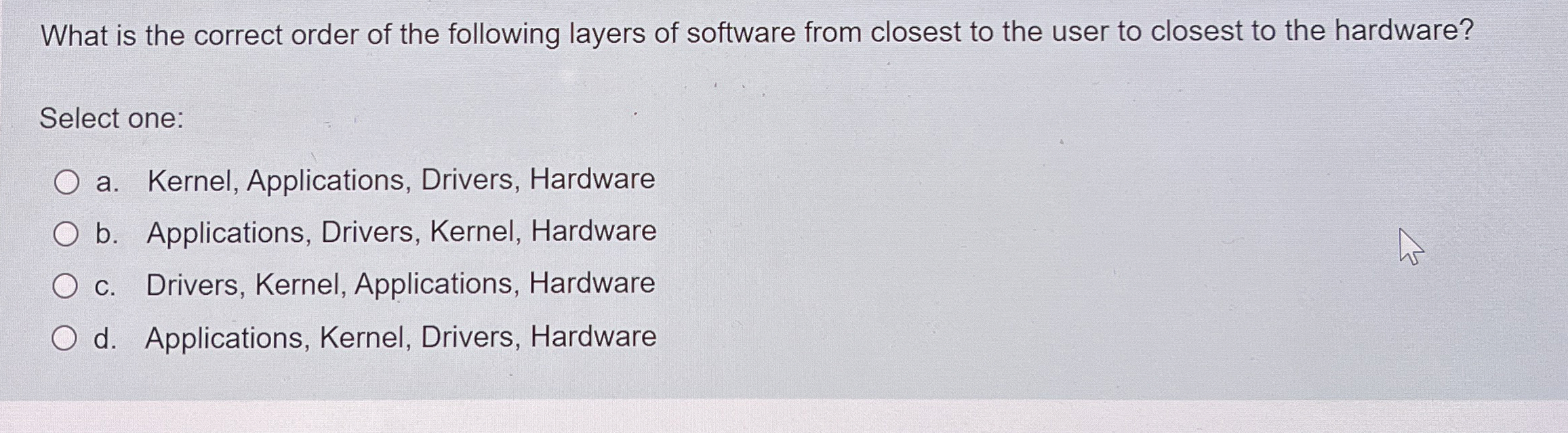 What is the correct order of the following layers