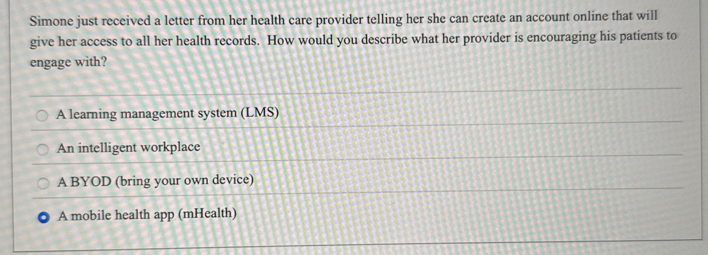 Simone just received a letter from her health