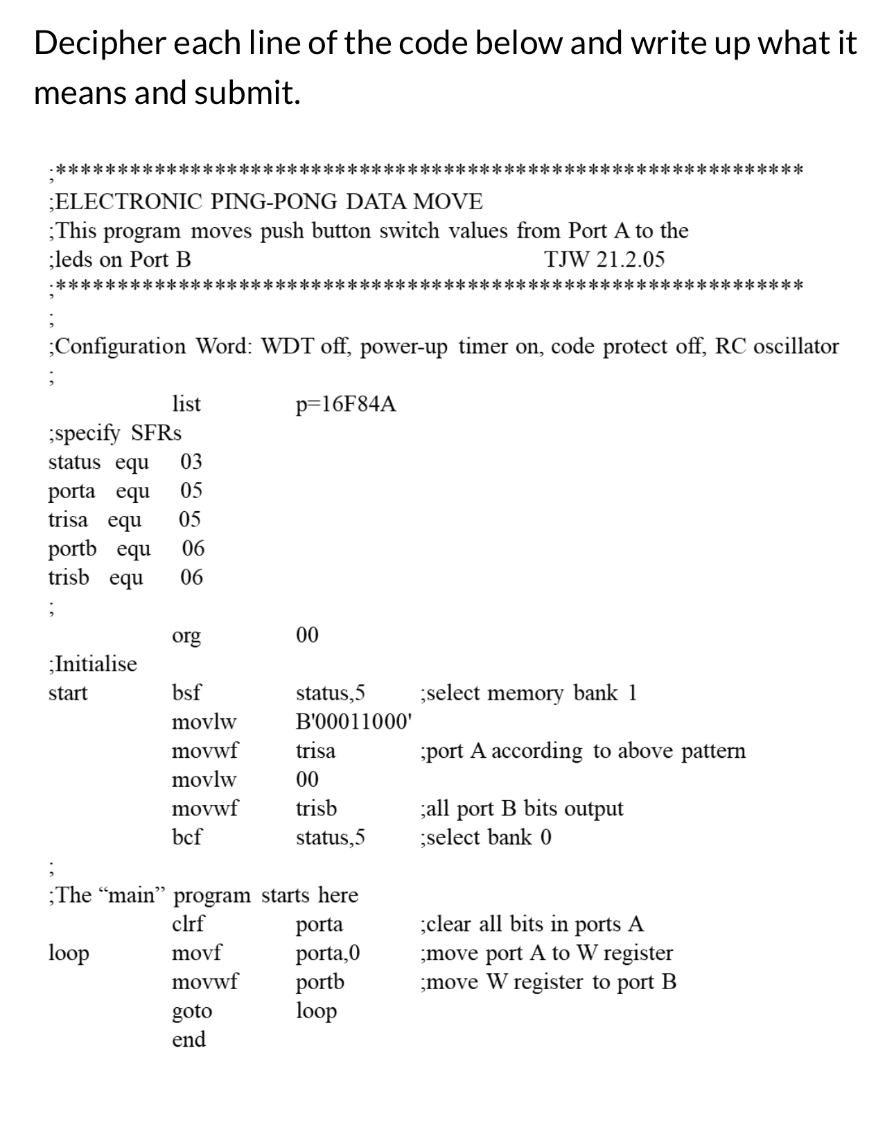 Decipher each line of the code below and write up