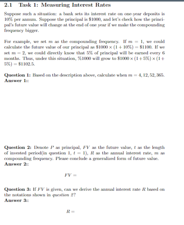 2.1 Task 1: Measuring Interest Rates Suppose such